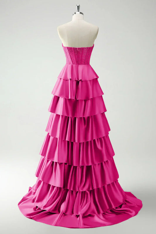 A-line strapless sweetheart neck satin simple long prom dress HZ1024