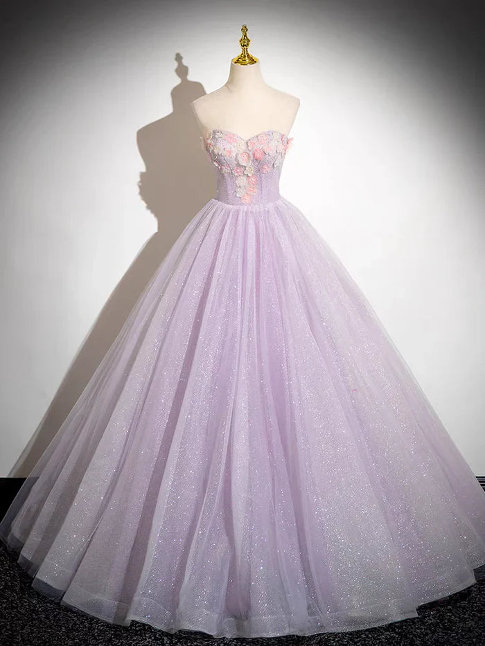 Sparkly A-Line Tulle Prom Dress Off the Shoulder Floral Appliques Long Prom Dress ED01468