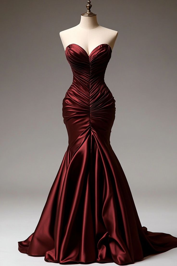 Burgundy Mermaid Sweetheart Satin Long Prom Dress, Fitted Evening Gown ED01489