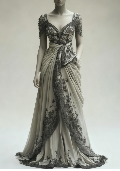 Vintage A-Line V-neck Lace Appliqué Long Prom Dress with Veil Wedding Dress ED01503