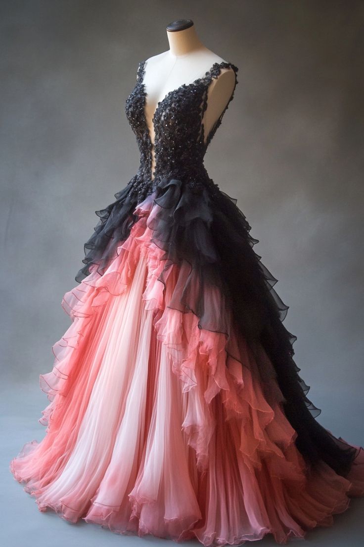 A-line Tulle Lace Deep V Neck Long Prom Dresses, Layered Beaded Evening Dress HZ1024