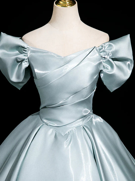 A-Line V Neck Satin Blue Long Prom Dress, Blue Long Formal Dress ED01572
