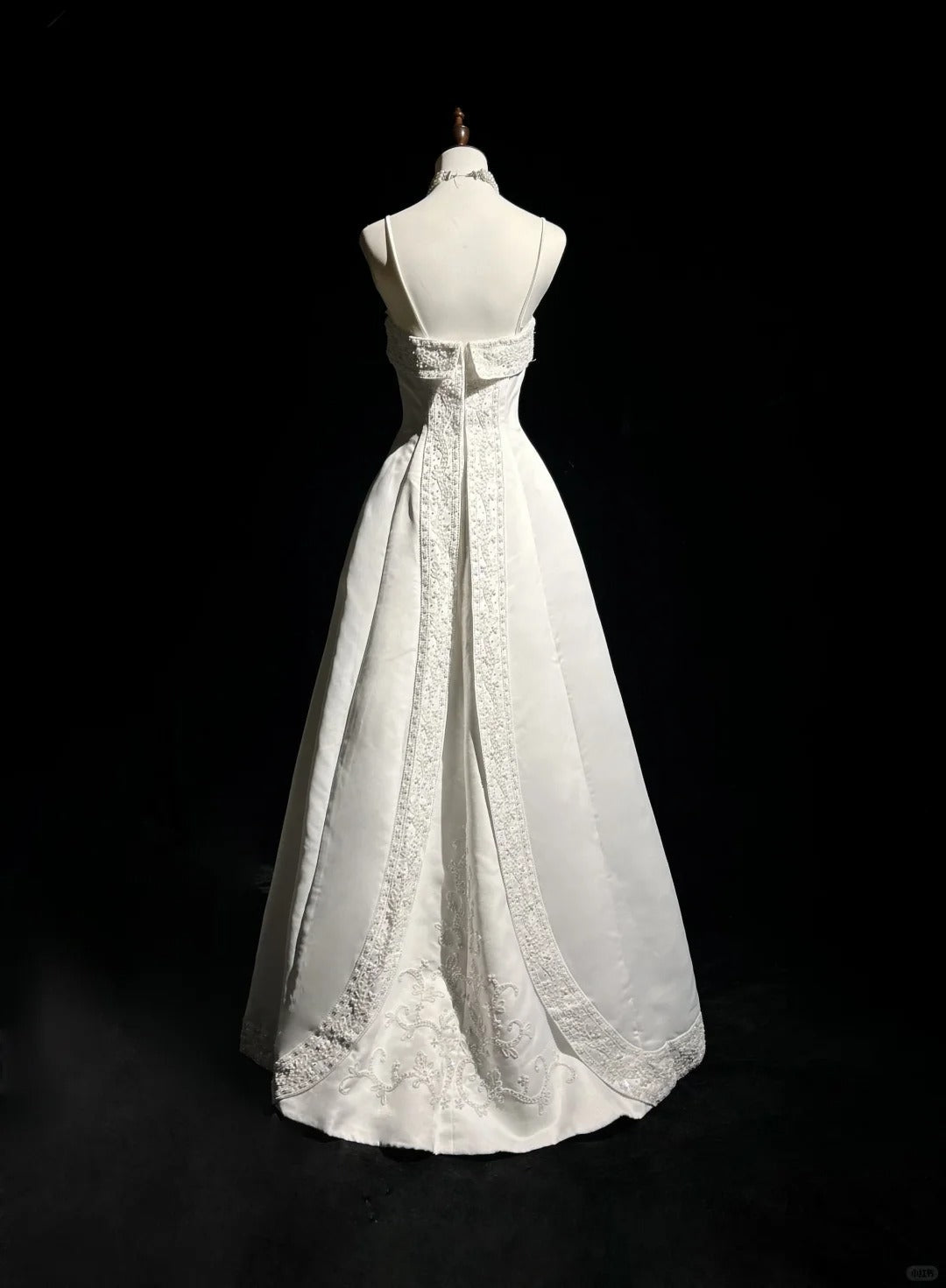 Spaghetti Strap Beaded Satin Long Prom Dress White Wedding Dress Graduation Prom Dress HZ1024