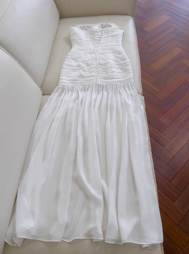 Bodycon Dress Strapless Chiffon Long Prom Dress Simple Evening Dress HZ1024