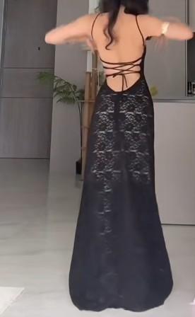 Bodycon Spaghetti Strap Chiffon Long Prom Dress Sexy Backless Evening Dress HZ1024