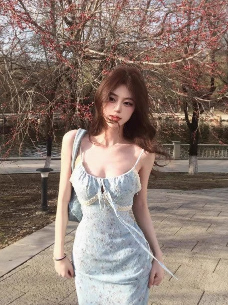 Break French V-neck Floral Sling Dress HZ1024