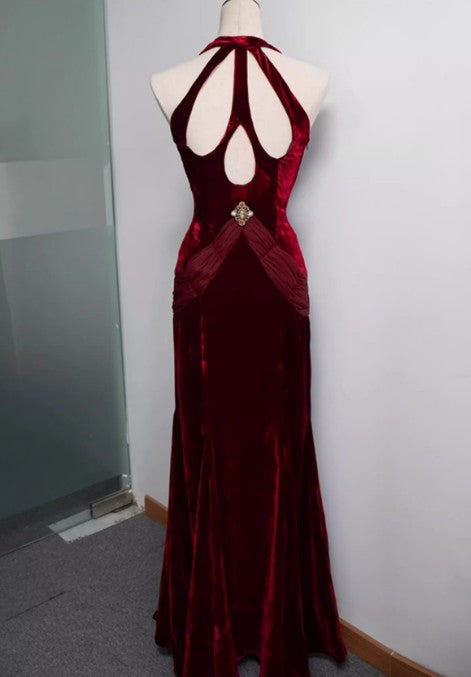 White Mermaid V-neck Velvet Chiffon Prom Dress ED01767