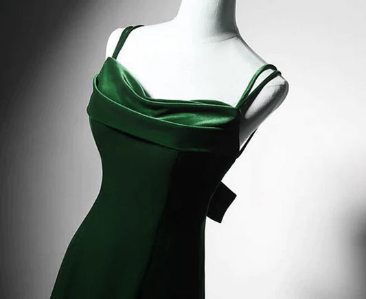Dark Green Vintage Mermaid Velvet Spaghetti Straps Long Prom Dress ED01803