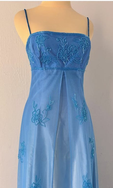 Gothic Vintage Prom Dress Under $170_©µGorgeous Spaghetti Straps Beading Applique Gradient Blue Sleeveless Long Evening Dress ED01816