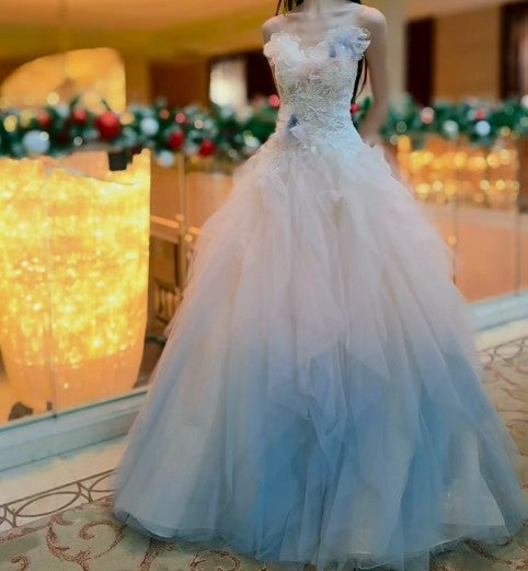 Color Strapless Tulle A-Line Long Birthday Ball Dress Beautiful Wedding Dress HZ1024