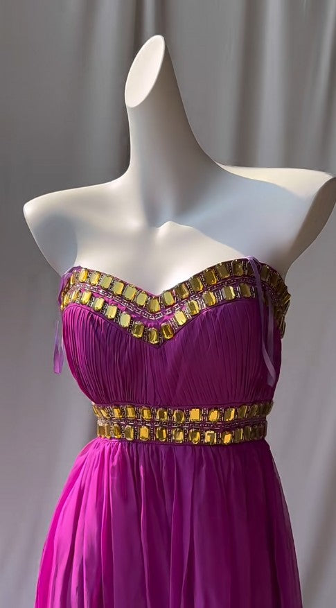 Fuchsia Sweetheart Neckline Retro Chiffon Ball gown Bright Bridesmaid Dress ED01875