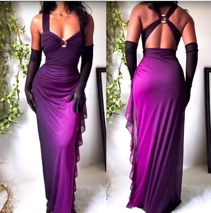 Affordable dresses under $160||Elegant Gradient Navy Blue Sheath Spaghetti Straps Sparkling Chiffon Prom Dress for Party ED01883
