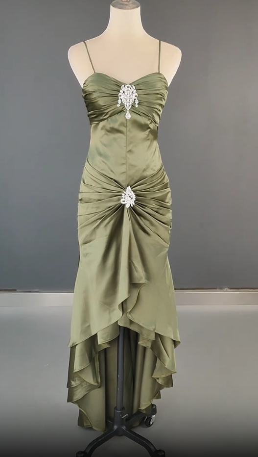 Elegant Spaghetti Strap Mermaid Satin Dark Green Long Prom Dress Gorgeous Evening Dress ED01896