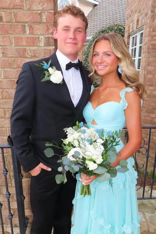 Blue Sweetheart A-Line Prom Dress & Wedding Dress??- Elegant Chiffon Ruffled Birthday Party Dress HZ1024