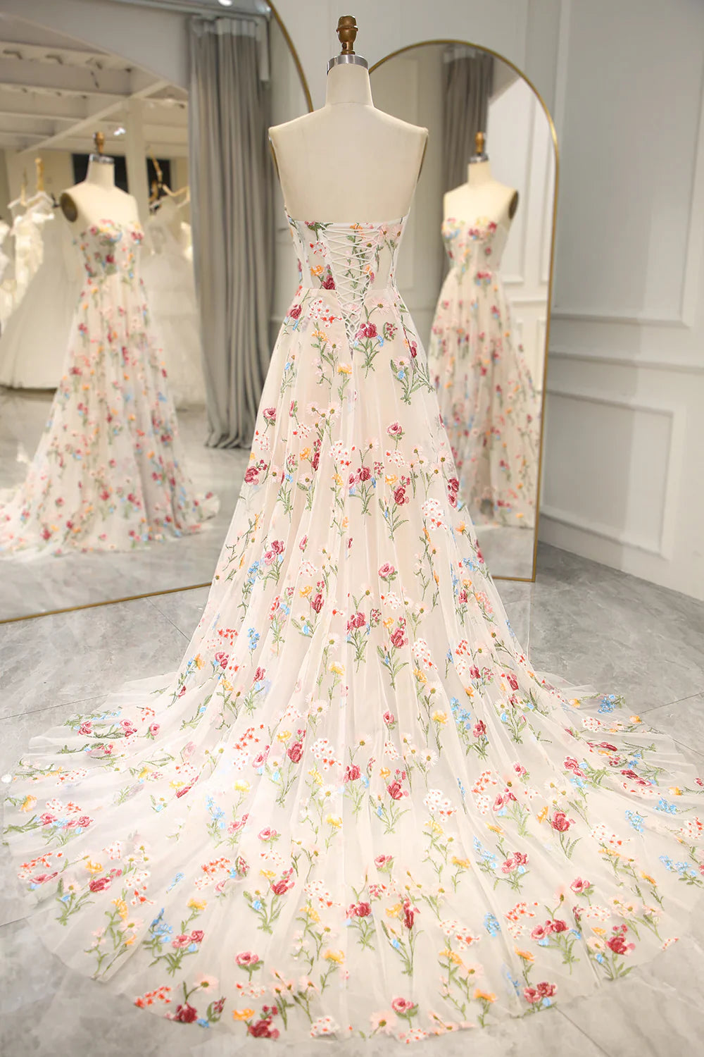 Sweet 16 __ Strapless A-line Floral Prom Dress &Wedding Dress- __ Gorgeous Embroidery Applique & Tulle Evening for Birthday, Graduation ED01914