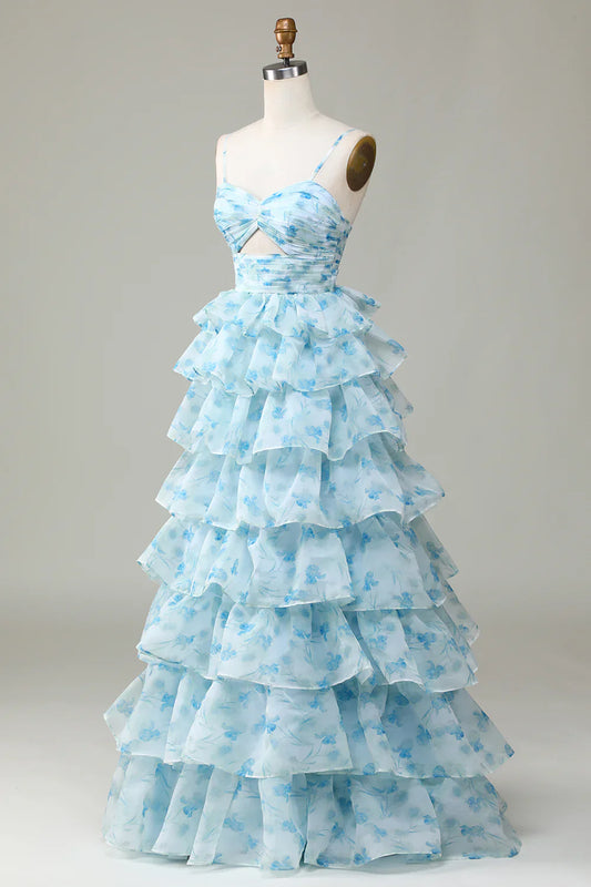 __ Enchanted Blue A-Line Evening Gown _ Sweet Floral Layered Prom Dress for Special Occasion _ED01918