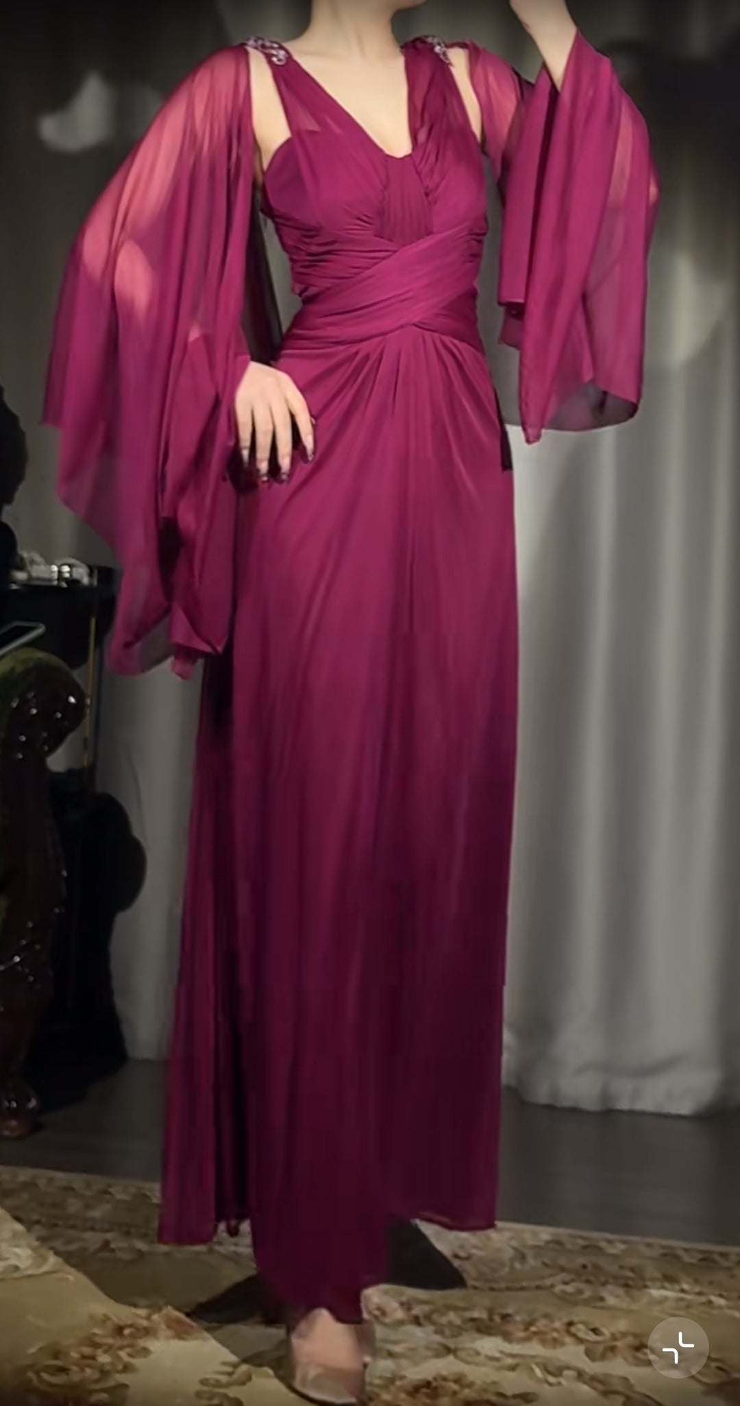 Elegant A-Line Grape V-neck Long Prom Dress Glam Sleeveless Chiffon Evening Dress ED01958