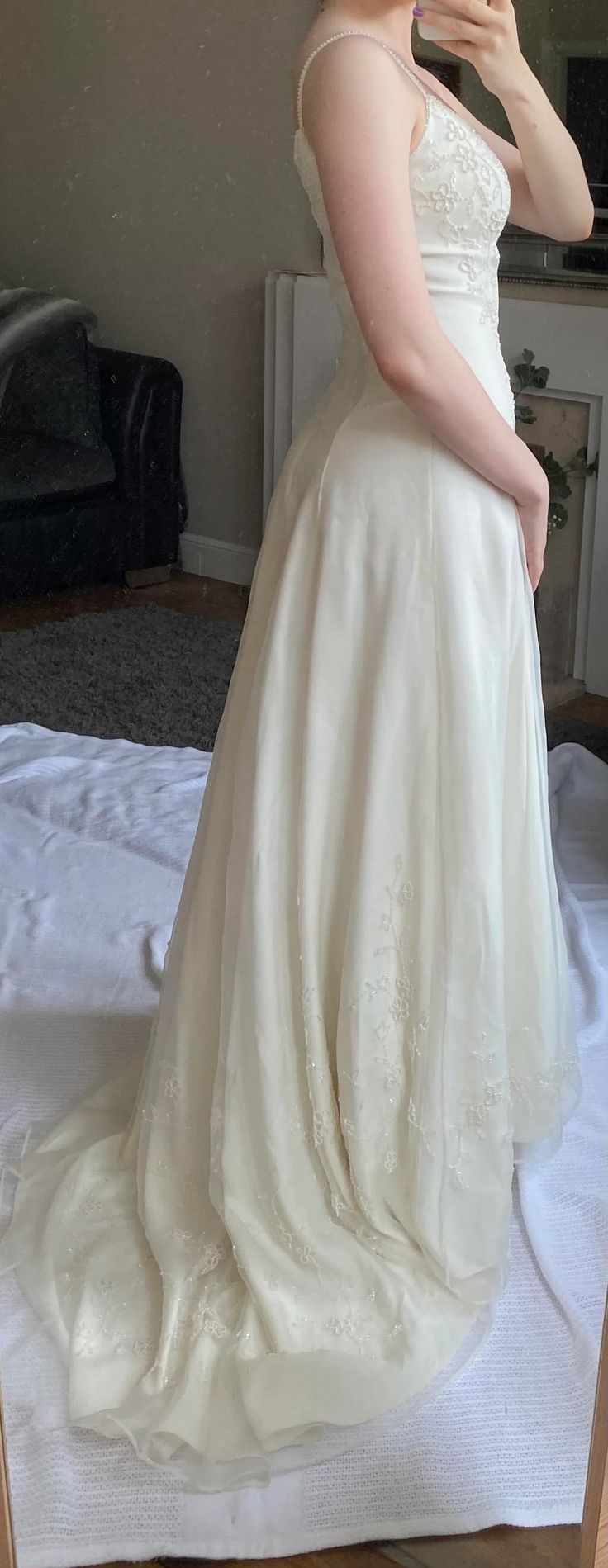 Gentle Apricot Spaghetti Straps Chiffon Empire Dress Shiny Beaded Long Simple Formal Evening Dress ED01996