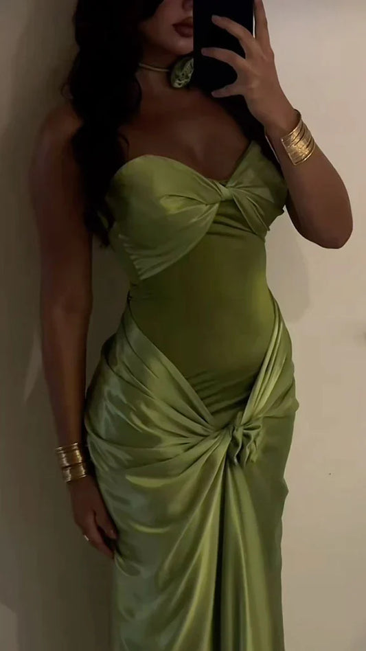 Sexy Green Strapless Mermaid Formal Dresses Sweetheart Evening Dresses Elegant Satin Long Prom Dresses ED02043