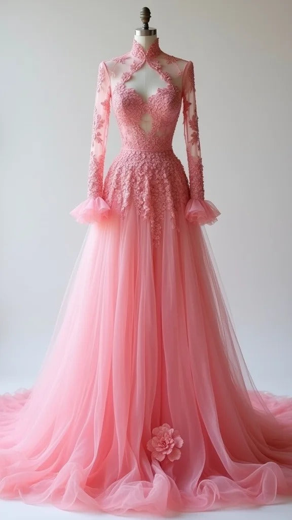 Peach Sweetheart A-Line Tulle Lace Applique Wedding HZ1024