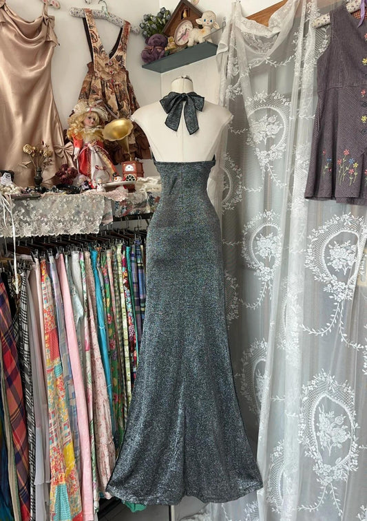 Halter Black Grey Sheath Backless Long Party Dress Cocktail Dress HZ1024