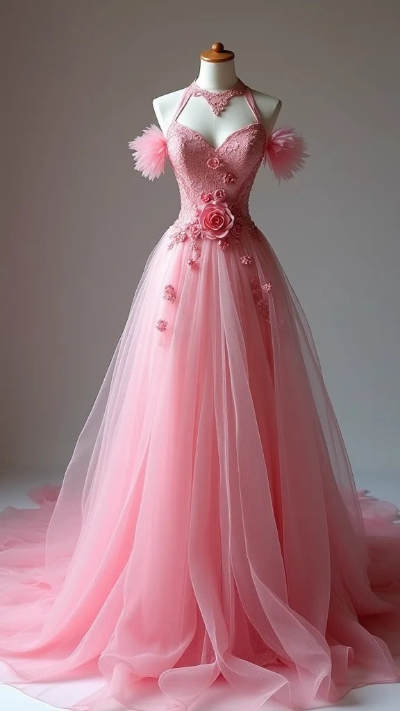 Gorgeous V-neck A-Line Tulle Sleeveless Train Wedding Dresses with Lace Appliques ED02117