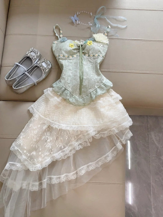 Fairytale Spaghetti Straps A-Line Homecoming Dresses Sweet Lace Short Prom Dress ED02122