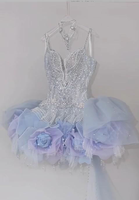 Shiny V-neck A-Line Short Prom Dress Gorgeous Tulle Homecoming Dress ED02123