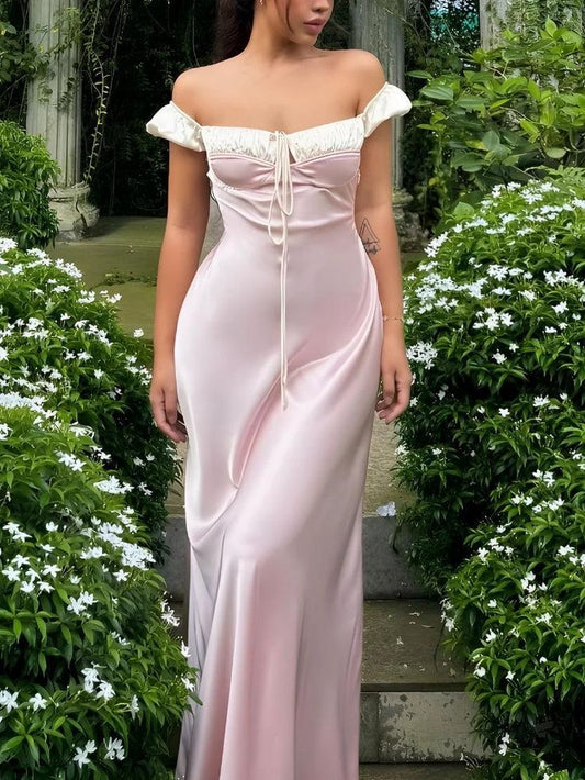 Off Shoulder Sheath Satin Evening Dresses Gorgeous Party Dresses HZ1024