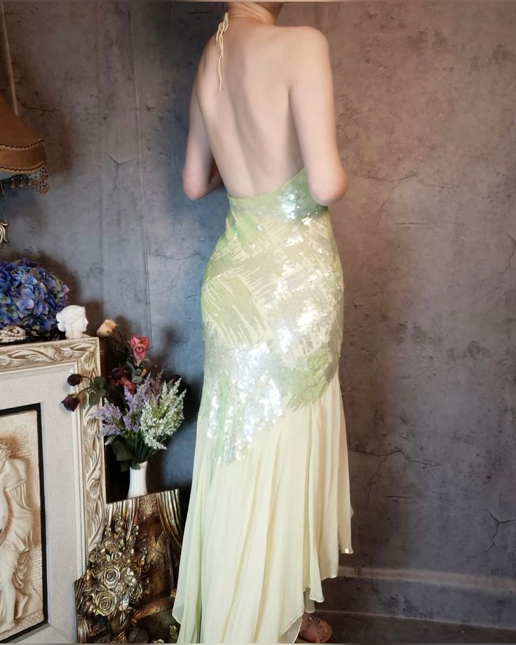 Deep V Spaghetti Straps Sequined Sheath Prom Dresses Elegant Chiffon Backless Evening HZ1024