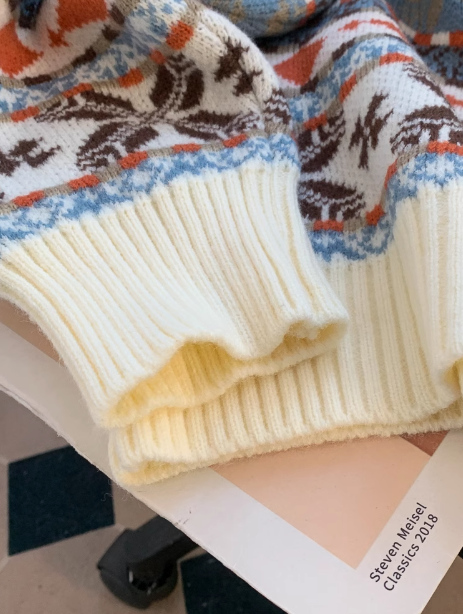 Fair Isle Vintage Deer Jacquard Sweater HZ1024