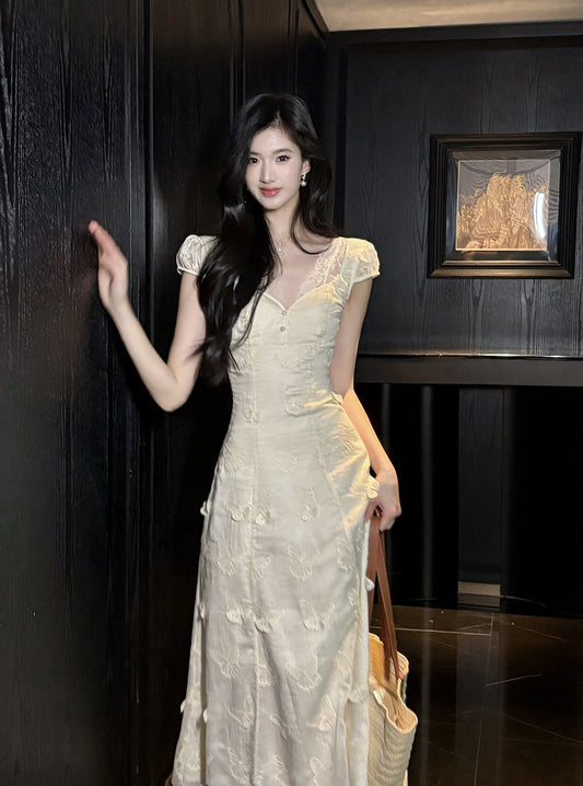 Butterfly Embroidery Dress French Summer Vacation Waist Gentle Dress HZ1024