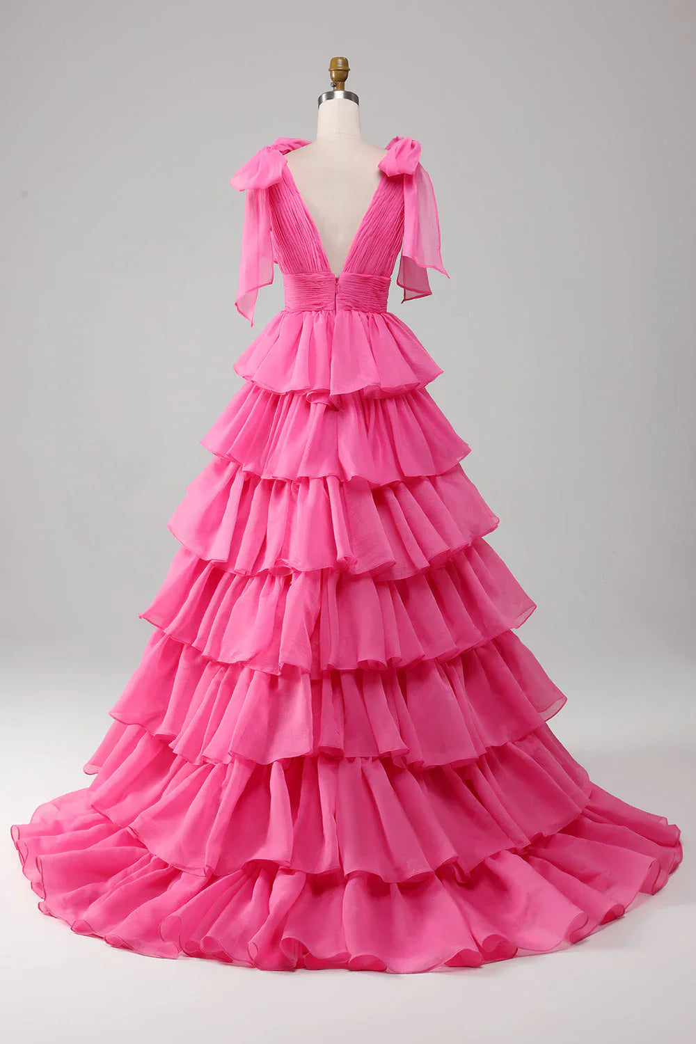 Gorgeous Gold V-neck Glitter Satin Layered A-Line Prom Dresses Sweet Formal Evening Dress ED02302