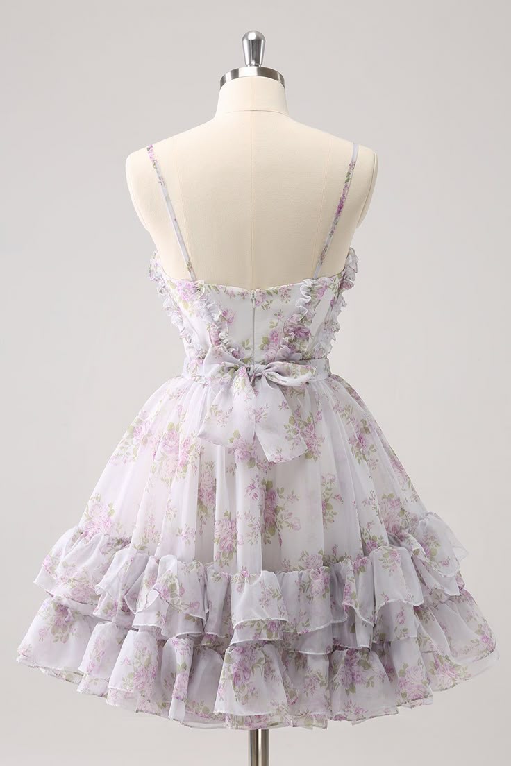 Printed Chiffon A-Line Spaghetti Strap Party Dress Short Homecoming Dress HZ1024