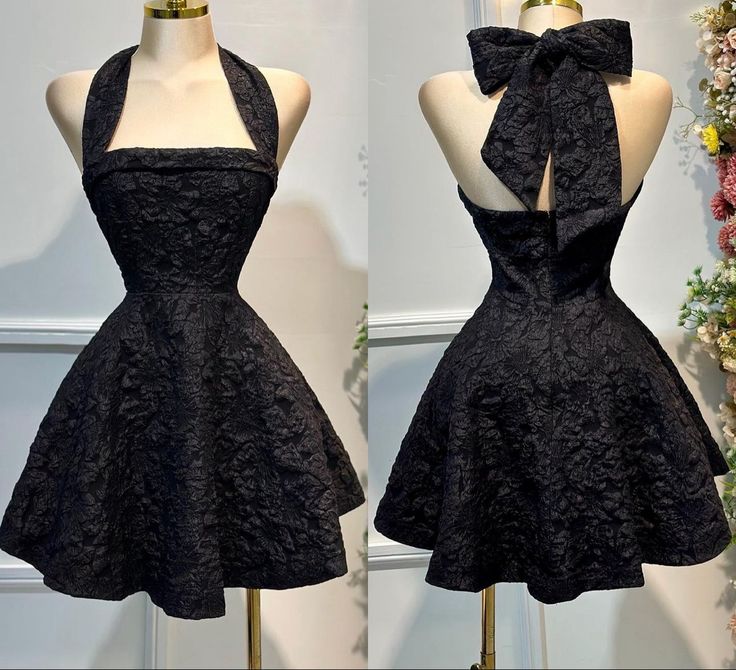 Gorgeous Red A-Line Halter Neck Homecoming Dress Jacquard Satin Open Back Short Prom DressesED02393
