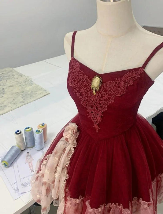 Fairytale Green Spaghetti Strap A-Line Printed Tulle Short Prom Dresses Homecoming Dress ED02408