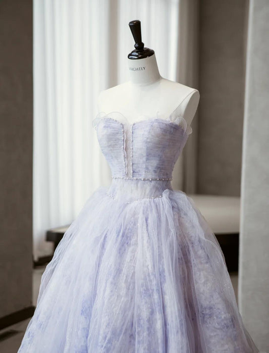 Cute Purple Strapless A-Line Tulle Prom Dresses Sweet 16 Evening Gowns ED02429