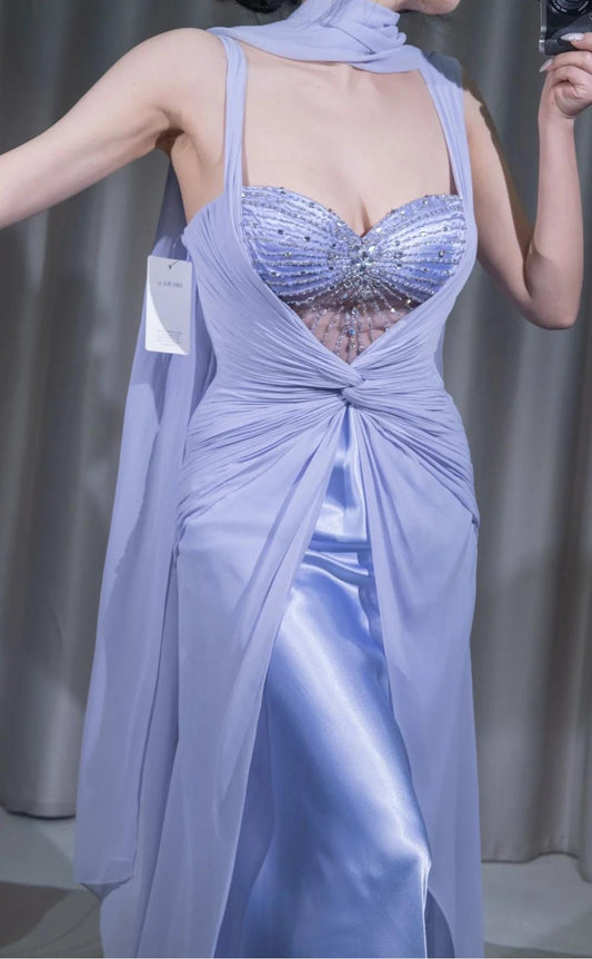 Glam Purple Sweetheart Neck Sheath Satin Chiffon Long Prom Dresses Formal Evening Gowns ED02504