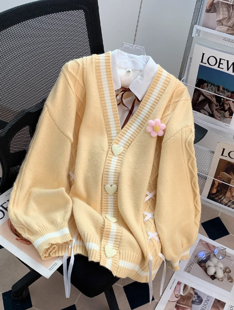 Style 3D Flower Bow Cardigan Sweater HZ1024