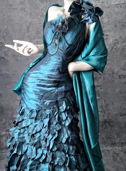 Teal One Shoulder Mermaid Taffeta Long Prom Dresses Formal Evening Dresses HZ1024