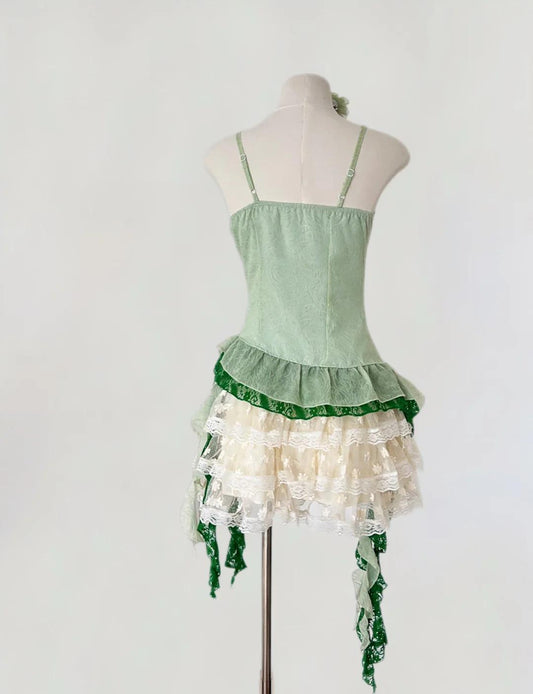 Fairytale Green Spaghetti Straps Bodycon Lace Tulle Short Prom Dresses Homecoming Dresses ED02542