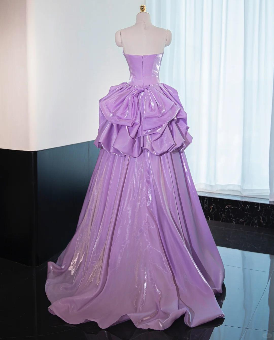 Gorgeous Strapless Purple A-Line Satin Long Prom Dress Formal Evening Gowns ED02586