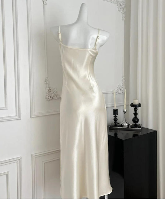 Simple Light Champagne Spaghetti Straps Satin Sheath Prom Dresses Formal Evening Gowns ED02631