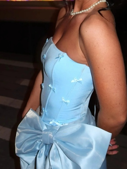 Blue Strapless Bodycon Satin Short Party Dresses Homecoming Dress with Bow HZ1024