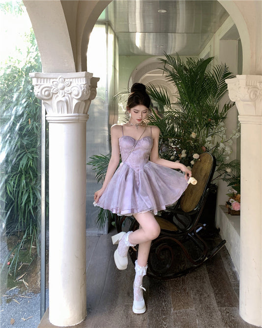 Cute Purple Spaghetti Straps A-Line Short Party Dresses Homecoming Dress ED02649