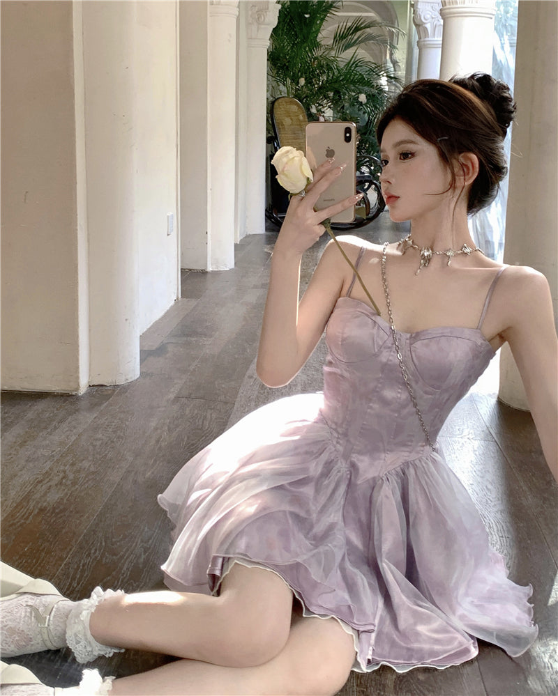 Purple Spaghetti Straps A-Line Short Party Dresses Homecoming Dress HZ1024