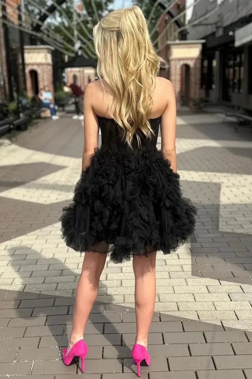 Black Strapless A-Line Tulle Short Prom Dresses Homecoming Dress HZ1024