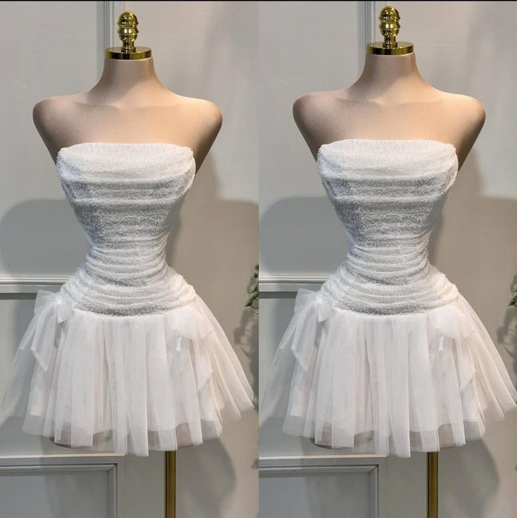 White Strapless A-Line Tulle Short Prom Dresses Fashion Homecoming Dress HZ1024