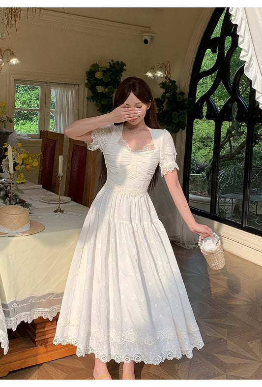 Cute White Square Neck A-Line Lace Applique Party Dresses Birthday Evening Gowns ED02723