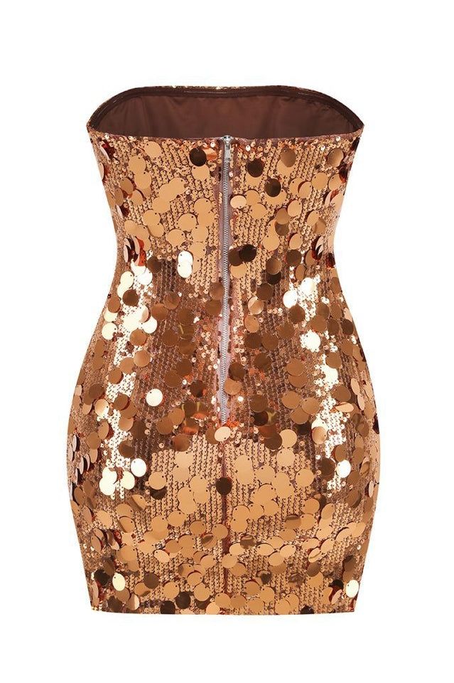 Gold Strapless Bodycon Sequin Short Party Dresses Homecoming Dresses HZ1024